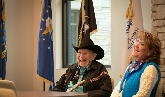 Jim Larson, the Bemidji Minnesota Veterans Home's first resident. Next to him is his daughter, Janis Borstad. Photo submitted by MDVA